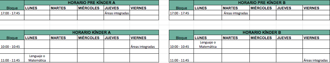 Horarios primer ciclo