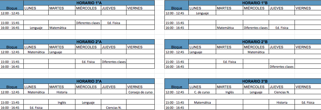 Horarios segundo ciclo